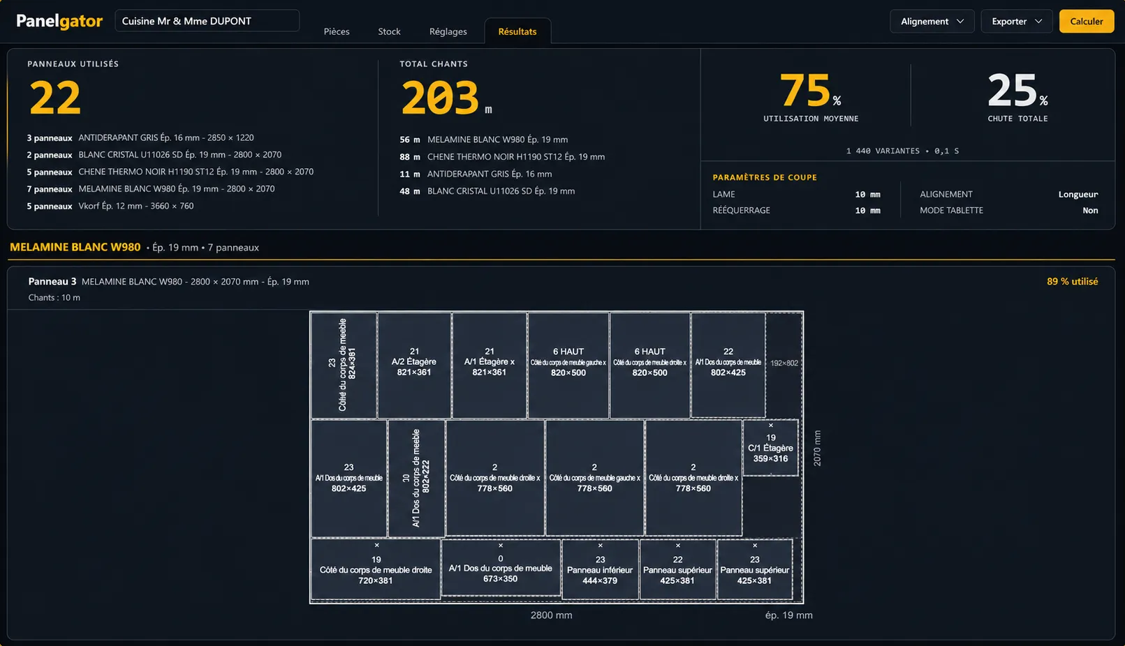 Panelgator — interface du logiciel
