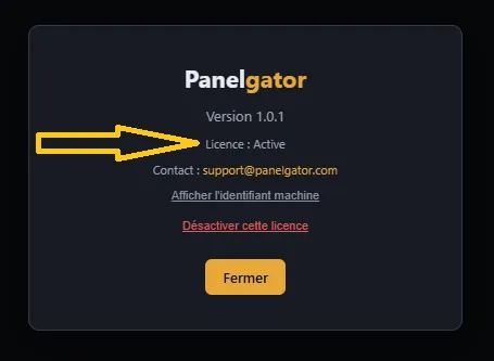Vérifier le statut de licence