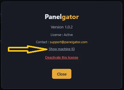 Machine ID revealed in the About modal