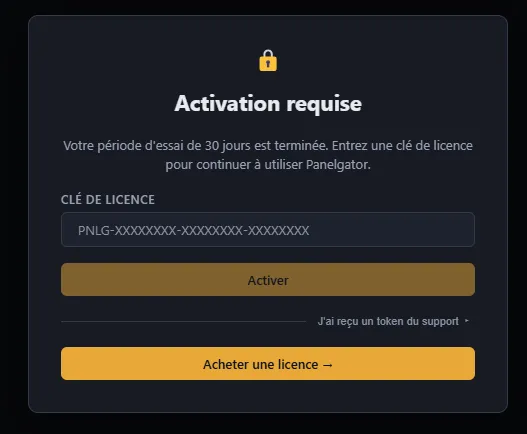 Modale d'activation