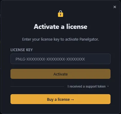Activation modal