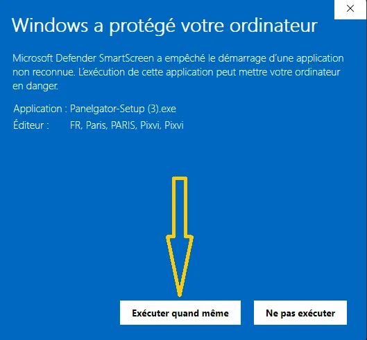 SmartScreen après expansion — bouton Exécuter quand même